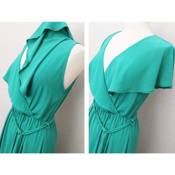 Vici Lost in the Moment Maxi Dress Cape Surplice Wrap V Neck Slit Green S $68 - Picture 8 of 12